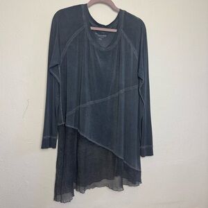 Soft Surroundings Washed Charcoal Layered Long Sleeve Tee